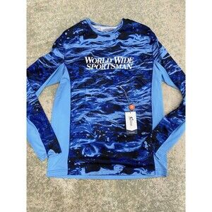 NEW! World Wide Sportsman Shirt Mens Medium Sublimated Casting Shirt Tech Blue